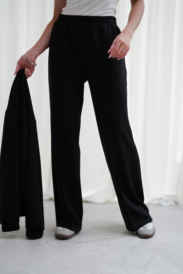 Luksusowy Komplet Damski Masełko Bluza Rozpinana + Spodnie Wide Leg Premium Soft Touch Elegancja & Komfort-CZARNY